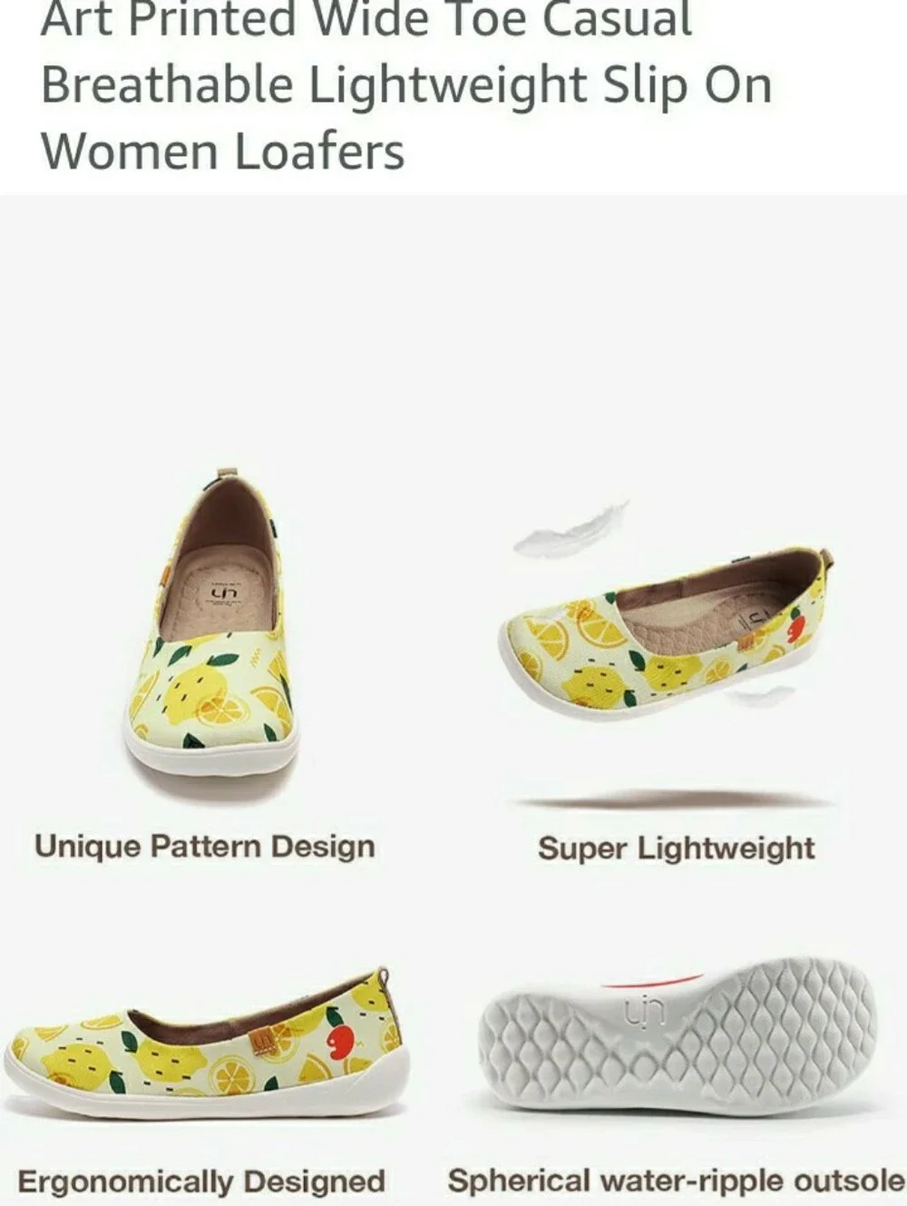 UIN Yellow Lemon Print Slip-On Loafers for Women